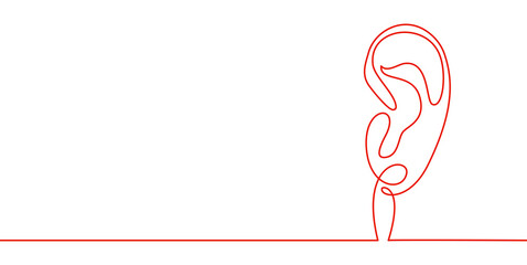 Human ear continuous one line drawing. World deaf day single line concept. Minimalist vector illustration.