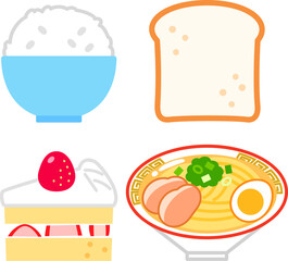 ご飯、パン、ケーキ、ラーメンのアイコン