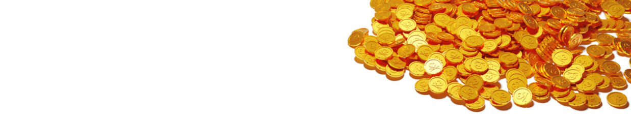 Golden Coins with Pirate Sign as Skull and Bones. 3D Illustration. Isolated on White Background.