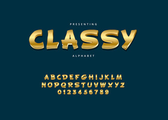 Classy display custom style font, metallic gold alphabet letter and number