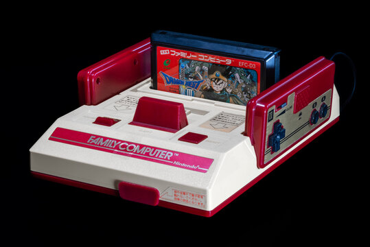 Fukuoka, japan - november 17 2021 : the famous enix game Dragon quest III released in 1988 plugged in the original japanese nintendo entertainment system family 