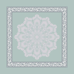 scarf pattern design . Geometric ornament with frame, border. Bandanna, shawl, scarf, tablecloth design for textile fabric print 