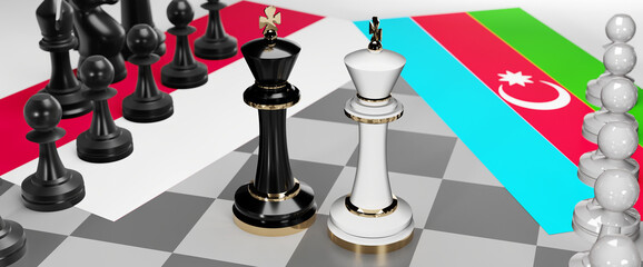 Poland and Azerbaijan - talks, debate, dialog or a confrontation between those two countries shown as two chess kings with flags that symbolize art of meetings and negotiations, 3d illustration