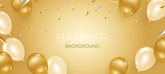 紙吹雪と風船　金色の背景　ベクター素材  © SB