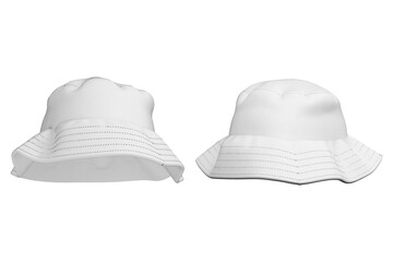 Blank white bucket fisherman promotional hat or cap. Bucked hat  Mockup isolated over white background. 3d rendering.Stylish Panama template, hat with brim.  © Leyla