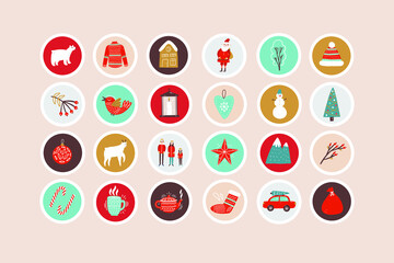 christmas new year sticker set vector illustration