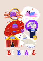 Circus card template for a holiday vector illustration