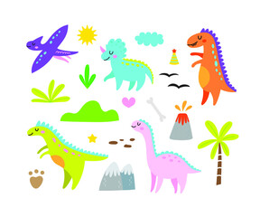 Set of cute dinosaurs vector illustration