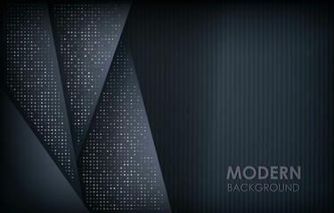 Dark abstract background with black overlap layers. Texture with silver glitters dots element decoration