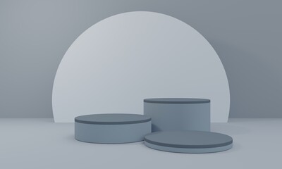 Abstract realistic 3D, steps cylinder pedestal podium set with pastel minimal wall scene for product display presentation. Vector geometric rendering platform design.
