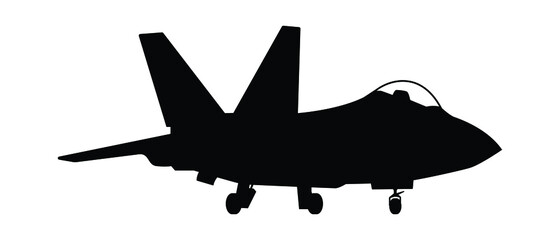Military attack aircraft silhouette vector on white background, military vehicle technology, set of air force weapon in black and white.
