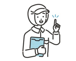 人差し指を立てて説明する食品工場や給食職員のベクターイラスト素材／病院／工場／調理師／説明／教える／アイコン