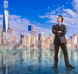 Businessman standing on the water