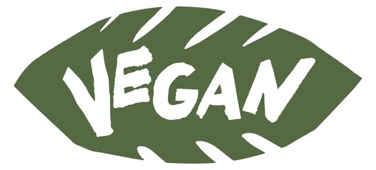 Vegan product, label or banner in shape of leaf