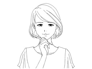 夏服の女性_鉛筆_目線下_線画