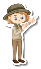 Girl in safari outfit cartoon character sticker