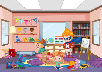 Fototapeta premium Kindergarten room interior design with children