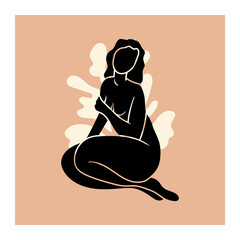 Abstract black female silhouette. Attractive woman body. Contemporary modern style. Beauty, boho concept. Vector Minimalist Design for Wall Art, Print, Card, Poster. 