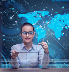 Woman with tablet in social networks concept