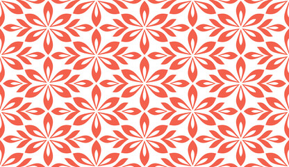 Flower geometric pattern. Seamless vector background. White and pink ornament. Ornament for fabric, wallpaper, packaging. Decorative print