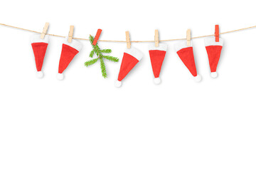 Christmas garland with Santa hats isolated on a white background	
