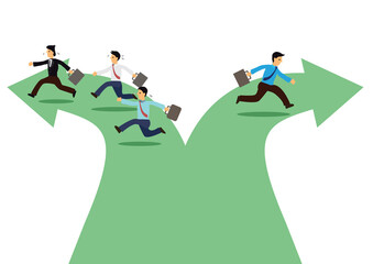 Businessman choose different way from other businessmen.