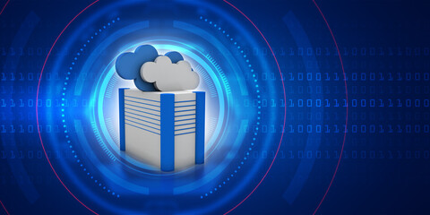 3d illustration Data center server protection lock

