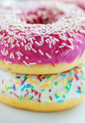 Various colorful doghnut with sugar decoration