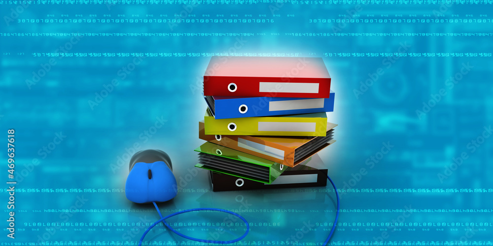 Poster 3d rendering office document binder connected mouse