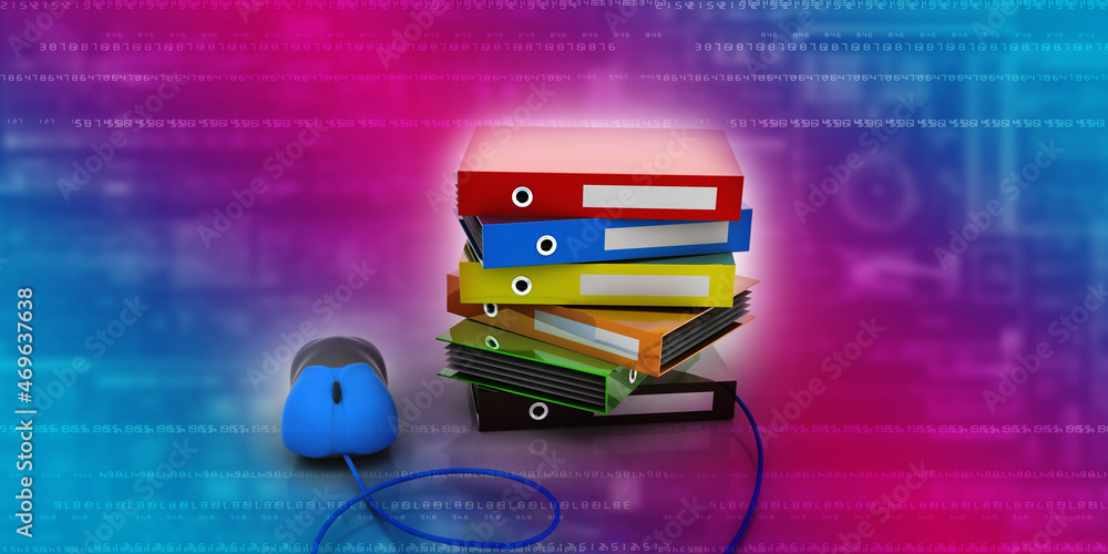 Poster 3d rendering office document binder connected mouse
