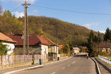 Rural landscape of hungarian village in sunny autumn day
