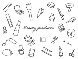 美容アイテムの線画セット　モノクロ