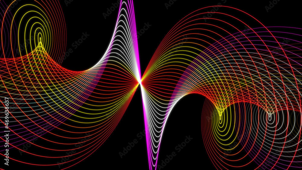 Poster black background with colored wave. abstract colored spiral on a dark background. modern abstraction