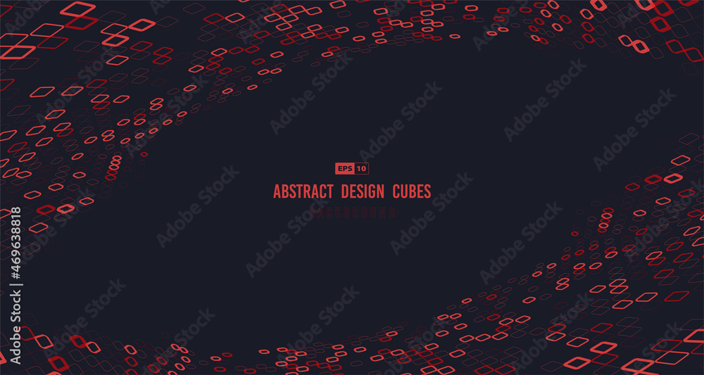 Poster abstract red cube design of mega geometric pattern style swirl template. overlapping with futuristic