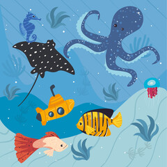 Plakat underwater life illustration