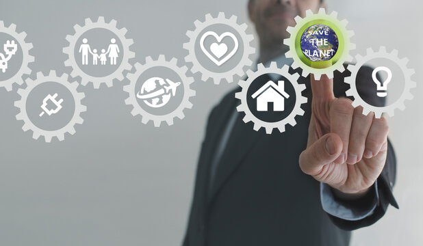 Business man hand choosing best option for ecology system
