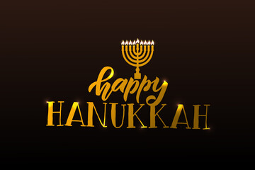 Vector illustration of lettering typography for Hanukkah Jewish holiday. Icon, badge, poster, banner signature Happy Hanukkah. Template for hanukkah postcard, invitation, card. Vector illustration