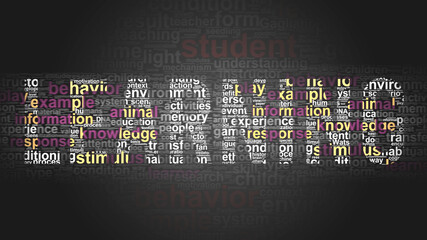 Learning - essential subjects and terms related to Learning arranged by importance in a 2-color word cloud poster. Reveal primary and peripheral concepts related to XXX, 3d illustration