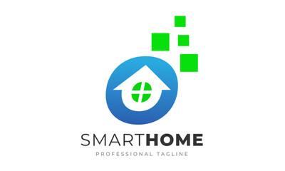 Digital Technology Smart Home Logo Design Vector Icon Symbol Illustration.