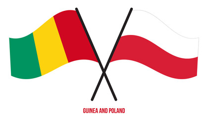 Guinea and Poland Flags Crossed And Waving Flat Style. Official Proportion. Correct Colors.