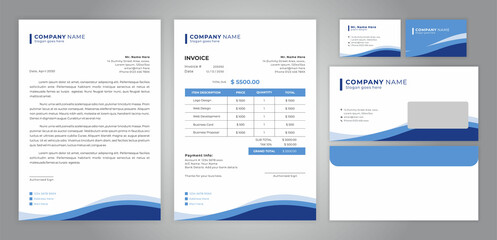 set of letter head, invoice, business card and envelope