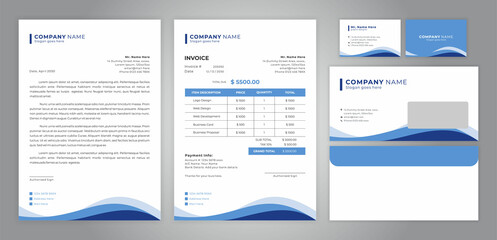 set of letter head, invoice, business card and envelope