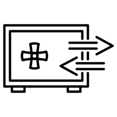 A bank safe for storing valuables. Deposit security. Vector icon, outline, isolated.