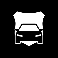 Car with shield icon isolated on dark background