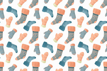 Winter pattern. Horizontal background. Hand-drawn illustration.