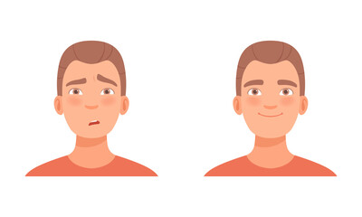 Man Head with Smile and Gasp as Facial Expression Vector Set