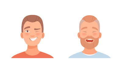 Man Head with Smile and Laugh as Facial Expression Vector Set