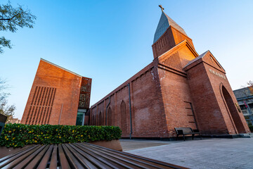 The church in Qingdao town in the sunset