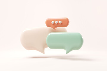 Minimal blank speech bubble talk or comment sign symbol on pastel background. copy space, Social media messages, 3d render. - obrazy, fototapety, plakaty