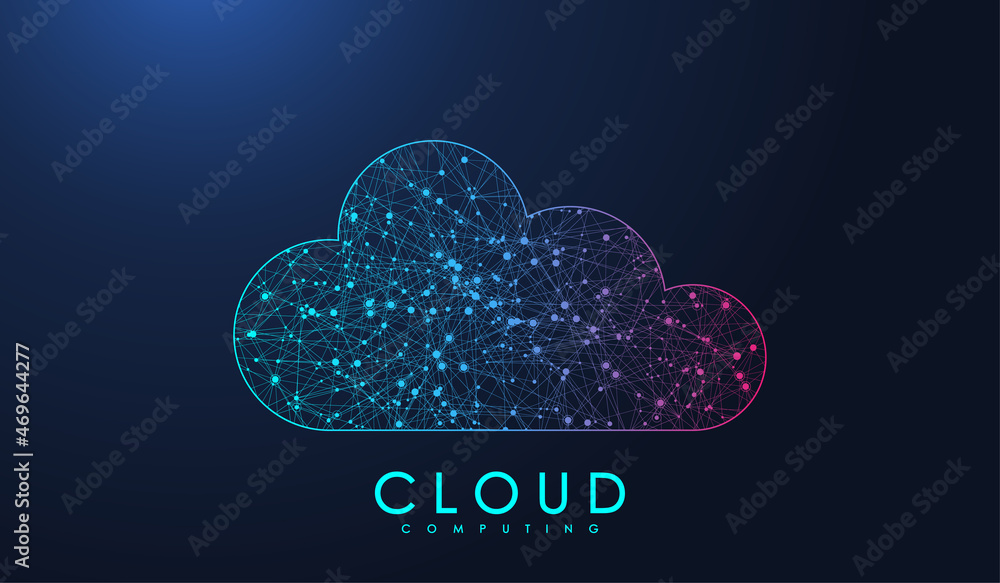 Aufkleber Cloud computing technology concept. Polygonal wireframe cloud storage sign with dots and lines. Digital computing technology background. Data protected exchange. Vector illustration
